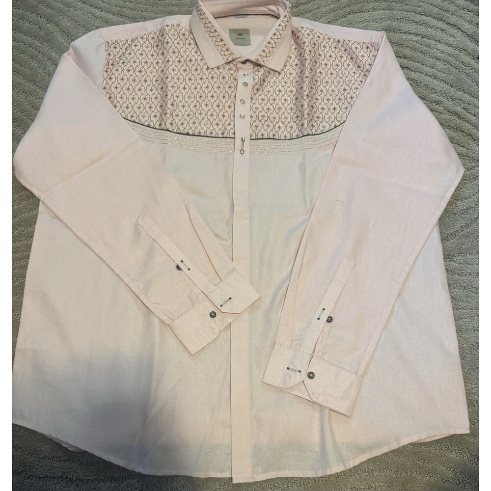 Funky Apparels Men’s 3X Pink Button Up With Gold Embroidery Indian
